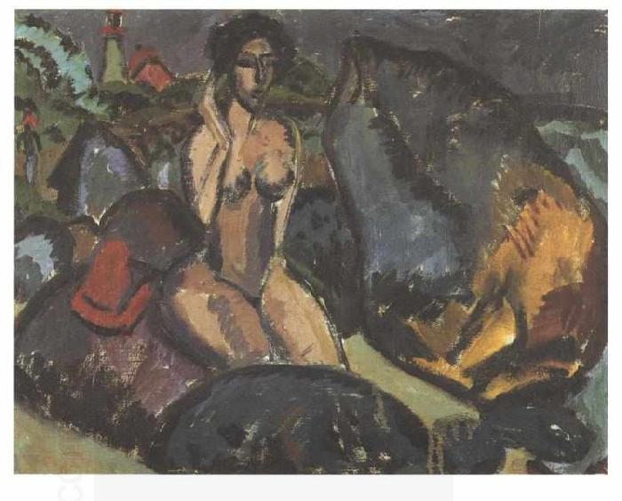 Ernst Ludwig Kirchner Bathing woman between rocks China oil painting art